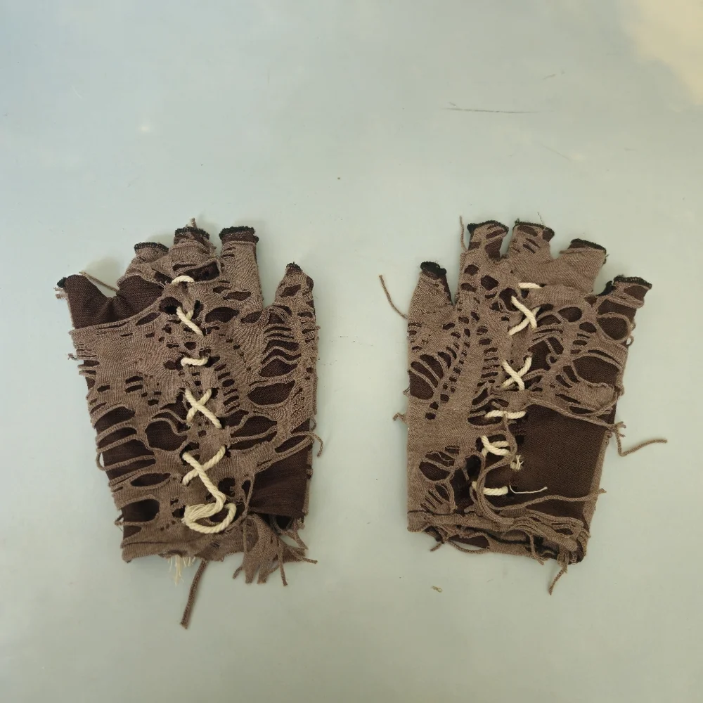 Brown Fingerless Gloves with Lace Detail Mummy Gloves Costume Gloves HIM